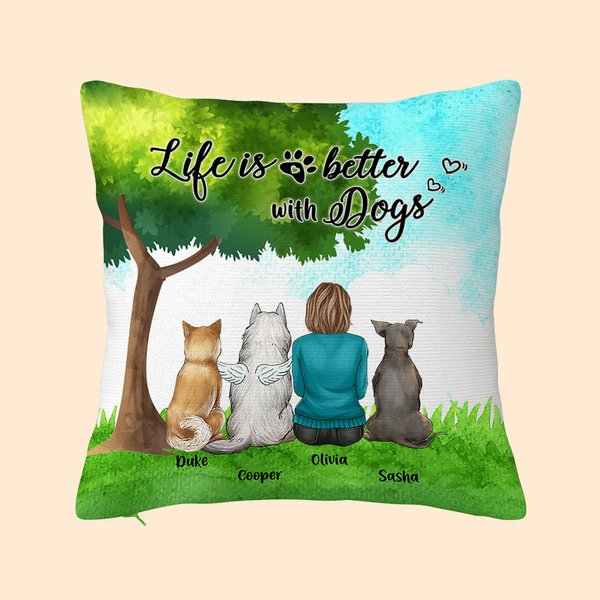 Personalizzato Life Is Better With Dogs Throw Pillow Cover Regalo di Natale di compleanno per gli amanti dei cani