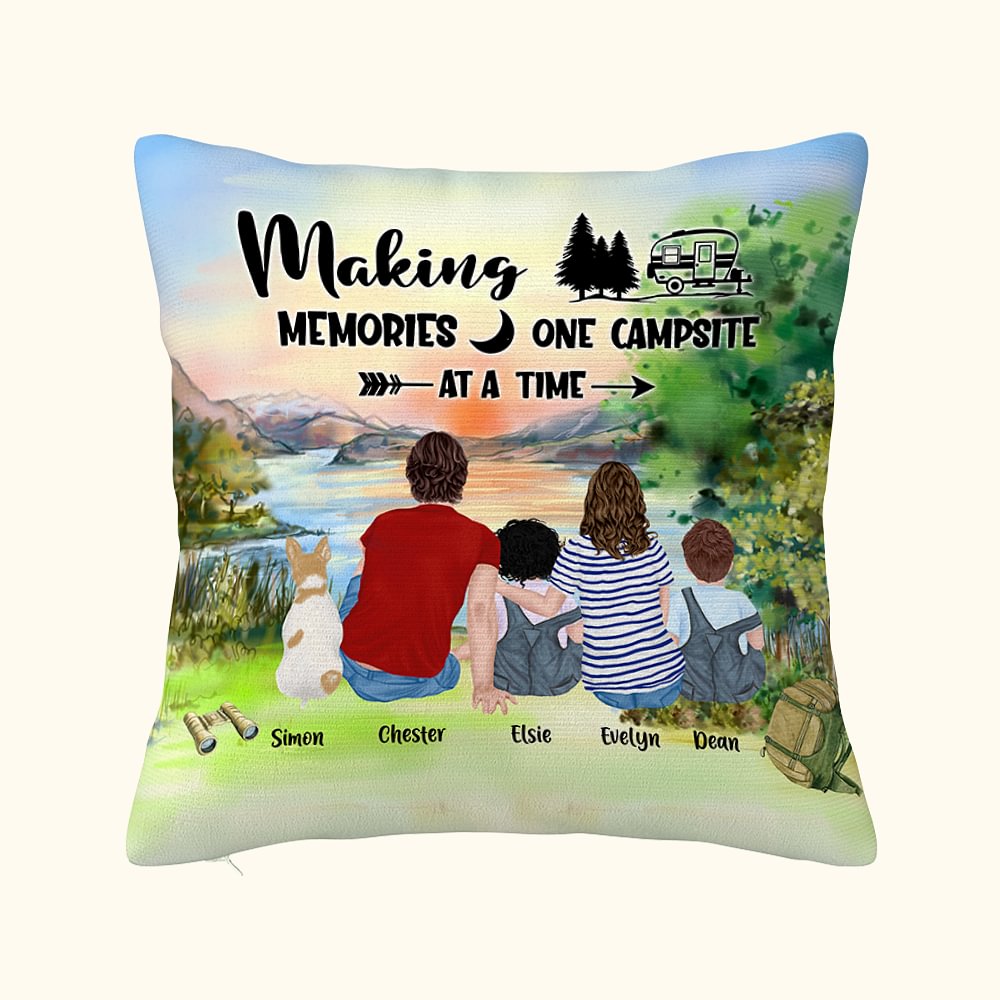 Couvre oreiller de camping familial personnalisé Sunrise Making Memories One Campsite At A Time Birthday Anniversary Gift
