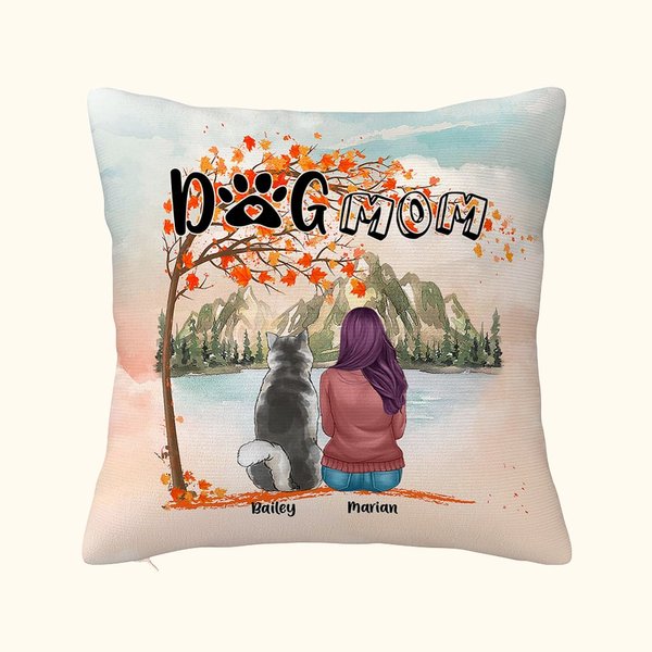 Personalized Playing with My Furry Friends Under The Maple Tree Background Throw Pillow Cover Birthday Christmas Gift for Dog Lovers