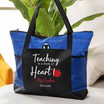 Personalizada La enseñanza es un trabajo de corazón Bolsa de asas con cremallera Gran capacidad Bolsa con estampado de manzanas Regalo de agradecimiento al profesor en Navidad
