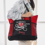 Personalised Nursing Is A Work of Heart Tote Bag Nurse Zippered Tote Bag Large Capacity Nurse Appreciation Nurse Week Gift Christmas Gift