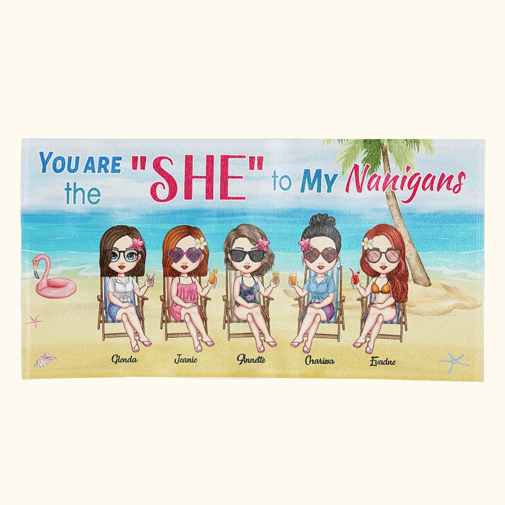 Asciugamano da spiaggia personalizzato You Are The She To My Nanigans Regali di compleanno per amici e sorelle