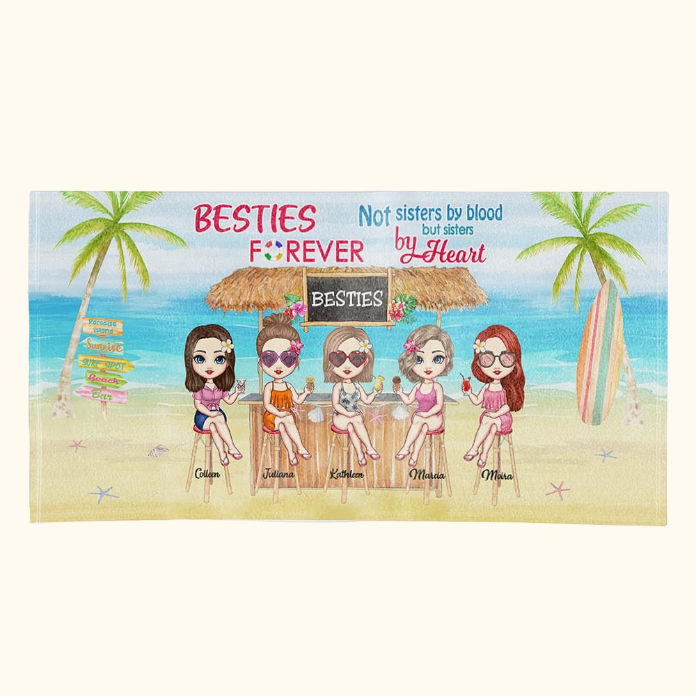 Personalisiertes Strandtuch mit Zitat „Besties Forever Not Sisters By