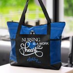 Personalised Nursing Is A Work of Heart Tote Bag Nurse Zippered Tote Bag Large Capacity Nurse Appreciation Nurse Week Gift Christmas Gift