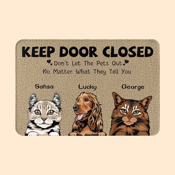 Personalised Keep Door Closed Pet Welcome Doormat Housewarming Christmas Gift for Dog Cat Pet Lovers
