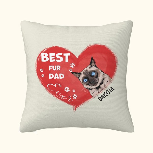 Personalizzato Best Fur Dad Ever Pet Heart Design Throw Pillow Cover Regalo di compleanno per l'amante degli animali domestici Proprietario Sofa Decor