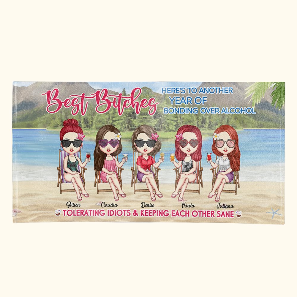 Personalizzato Qui è ad un altro anno di legame con l'alcol Asciugamano da spiaggia super assorbente Regalo di compleanno per gli amici Besties