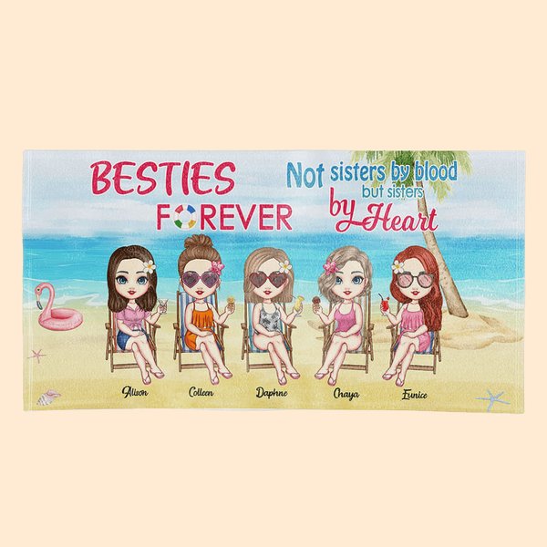 Personalized Not Sisters By Blood But Sisters By Heart Beach Towel Dry Quickly Birthday Gift for Friends Sisters