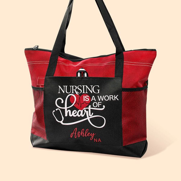 Nursing Heart Tote Bag Nurse Canvas Zippered Tote Bag