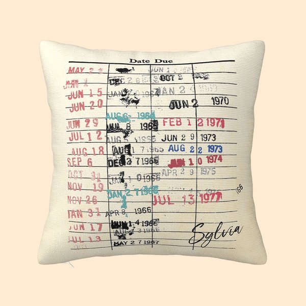 Gepersonaliseerde Retro Bibliotheek Datum Due Card Kussenhoes Cadeaus voor Boekenliefhebbers Lezers