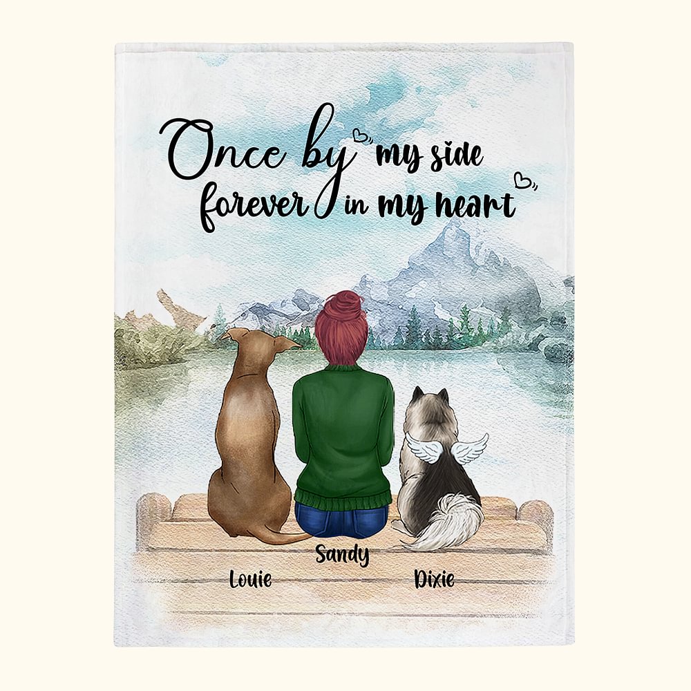 Couverture Personnalisée avec Nom et Vue de dos Accompagnée des Chiens Cadeau Chaleureux de Noël Anniversaire pour Famille