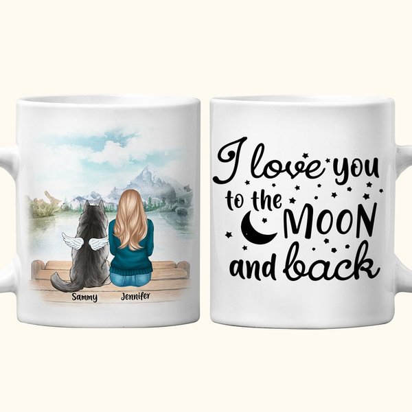 Gepersonaliseerde Ik Hou Van Je Tot De Maan en Terug Wit en Kleur Binnenkant Keramische Mok met Naam 11 oz en 15 oz Geschenk voor Hondenliefhebbers