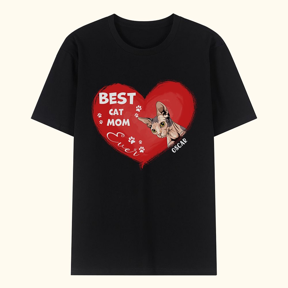 T-shirt personnalisé Best Cat Mom Ever Heart Shaped Pet T-shirt Unisex Shirt Birthday Gift for Dog Cat Lover Owner