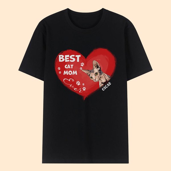 Personalized Best Cat Mom Ever Heart Shaped Pet T-shirt Unisex Shirt Birthday Gift for Dog Cat Lover Owner