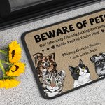 Personalized Beware Of Pet Door Mat Pet Lover Christmas or Birthday Gift for Dog Lovers Cat Lovers Home Essentials