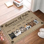 Personalized Beware Of Pets Door Mat Christmas Birthday Gift for Dog Lovers Cat Lovers