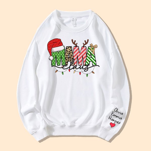 Personalisierte Weihnachten Mama Santa Hut Geweih Sweatshirt Hoodie T-shirt mit Kindernamen Weihnachten Muttertag Geschenk für Mama Oma