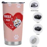 Henkilökohtainen paras isä sydän lemmikkieläinten tassutulostus 20oz Tumbler nimi Tumbler kannella Syntymäpäivälahja lemmikkieläinten ystävälle