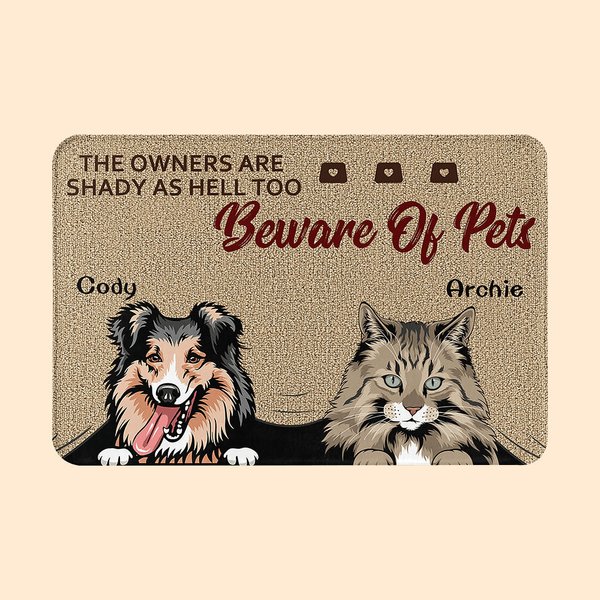 Tapis de porte personnalisé Beware Of Pets Cadeau de Noël Cadeau d'anniversaire pour les amoureux des animaux de compagnie