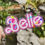 Personalized Sequin Pink and White Fashion Keychain Backpack Tag Accessory Acrylic Decoration Birthday Gift for Fashion Doll Fan