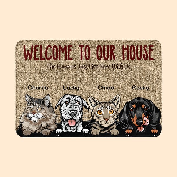 Tapis de Porte Personnalisé avec Nom et Dessin de 1-6 Chiens ou Chats Cadeau Fête Emménagement Anniversaire pour Amoureux d'Animal de Compagnie