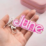 Personalized Sequin Pink and White Fashion Keychain Backpack Tag Accessory Acrylic Decoration Birthday Gift for Fashion Doll Fan