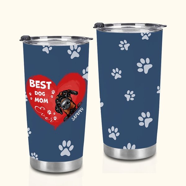 Personalizzato Best Dog Mom Heart Pet Paw Print 20oz Tumbler Nome Tumbler con coperchio Regalo di compleanno per gli amanti degli animali domestici