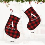 Personalized Red or Green Buffalo Plaid Christmas Stocking with Name and Initial Christmas Decor Christmas Gift for Friend or Family