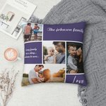 Housse de Coussin Multicolore Personnalisée avec Collage de 4 Photos et Textes Cadeau de Remerciement pour Amis Famille