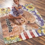 Personalised Highland Cow American Flag Sunflower Blanket Gift for Highland Cow Lovers