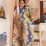 Personalised Highland Cow American Flag Sunflower Blanket Gift for Highland Cow Lovers