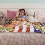 Personalised Highland Cow American Flag Sunflower Blanket Gift for Highland Cow Lovers