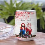Personalisierte Leben ist besser mit Besties mit Kirschbaum Hintergrund Wein Becher Geschenk für Schwestern
