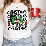 Personalized Retro Green Monster Hand Christmas T-shirt Sweatshirt Baby Onesie Funny Christmas Gift for Family Friend