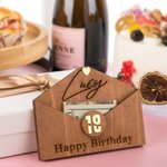 Gepersonaliseerde houten geld houder contant geld envelop met leeftijd en gegraveerde naam Kerstmis verjaardagscadeau voor kinderen vrienden