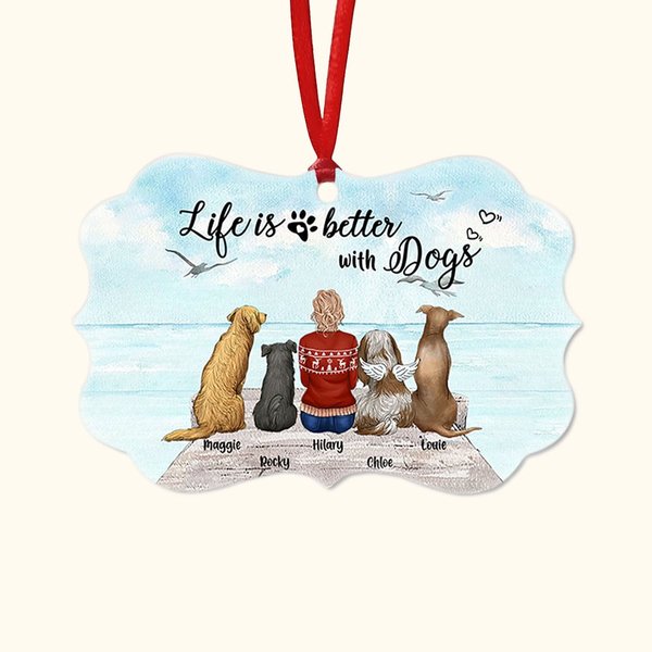 Ornement en céramique de forme irrégulière personnalisé Life Is Better With a Dog/Dogs Pets Cadeau de Noël pour les amis