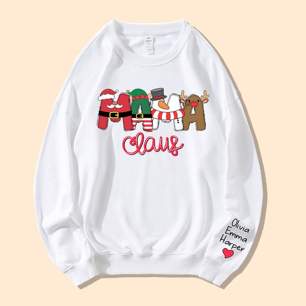Personalised Mama Gigi Christmas Santa Sweatshirt Hoodie T-shirt with Children Name Christmas Mother’s Day Gift for Mom Grandma