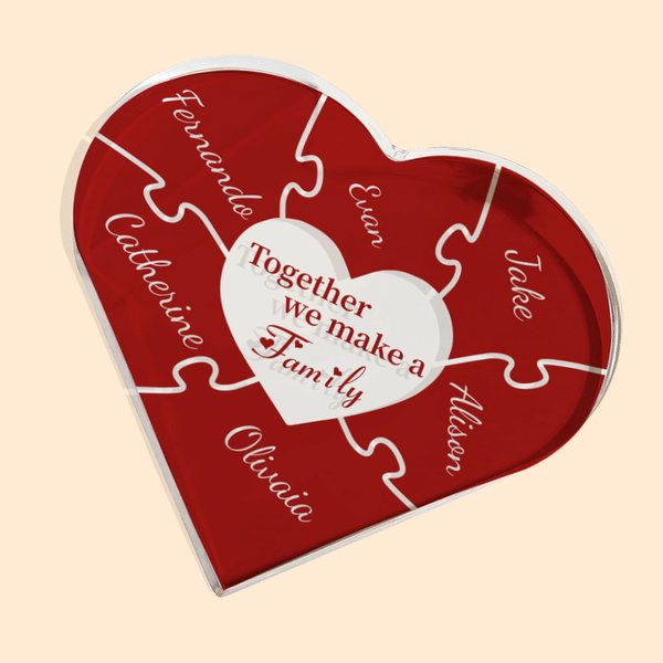 Personalised Together We Make A Family Colourful Acrylic Heart Desk Ornament with 1-12 Names Mother's Day Christmas Gift for Grandma Mother