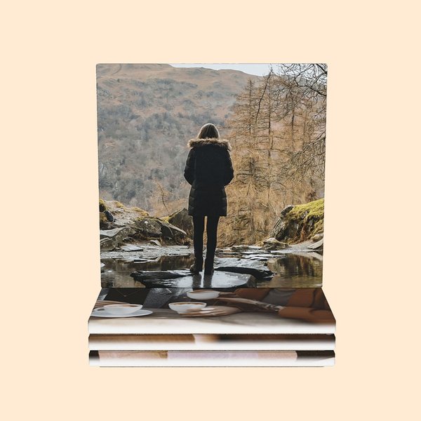 2 PCS Photo Ceramic Drink Coaster Cork Backing