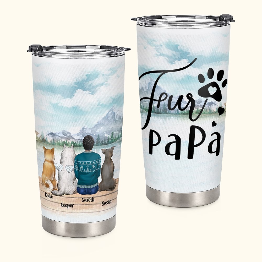 Gobelet personnalisé Fur Mama/Papa 20 oz en acier inoxydable avec nom Cadeau d'anniversaire et de Noël parfait pour les amoureux des chiens