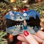 Personalized I Love You To The Moon And Back Irregular Shape Ceramic Ornament with Lakeside Night Background Christmas Memorial Gift for Pet Lovers