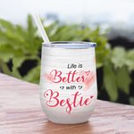 Personalisierte Leben ist besser mit Besties mit Kirschbaum Hintergrund Wein Becher Geschenk für Schwestern