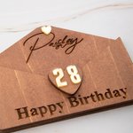 Gepersonaliseerde houten geld houder contant geld envelop met leeftijd en gegraveerde naam Kerstmis verjaardagscadeau voor kinderen vrienden