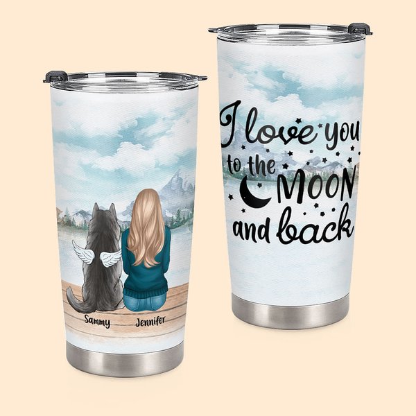 Personalisierte Ich liebe dich zum Mond und zurück Edelstahl Becher mit Namen Perfekte Geburtstag Weihnachten Geschenk für Hundeliebhaber