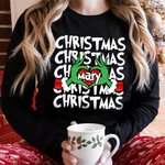 Personalized Retro Green Monster Hand Christmas T-shirt Sweatshirt Baby Onesie Funny Christmas Gift for Family Friend