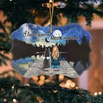 Personalized I Love You To The Moon And Back Irregular Shape Ceramic Ornament with Lakeside Night Background Christmas Memorial Gift for Pet Lovers