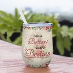 Henkilökohtainen elämä on parempaa Besties Vintage kukka tyyli 12oz viiniä Tumbler ystävyys lahja