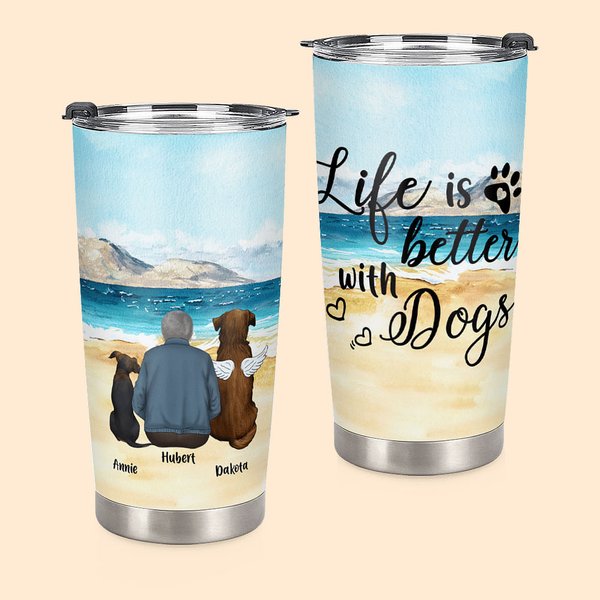 Personalisierte Leben ist besser mit Hund 20oz Edelstahl Becher mit Namen Haustier Liebe Thema Kaffeetasse Geburtstag Weihnachten Geschenk für Hundeli