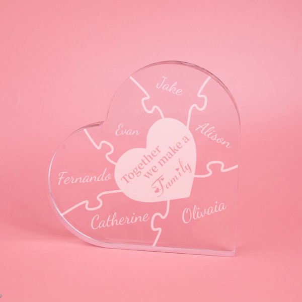 Décoration Plaque Acrylique Personnalisée avec 1-12 Noms Ornement en Coeur  Style Puzzle Cadeau Fête Anniversaire pour Femme Mère Famille