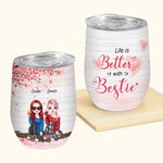 Personalisierte Leben ist besser mit Besties mit Kirschbaum Hintergrund Wein Becher Geschenk für Schwestern